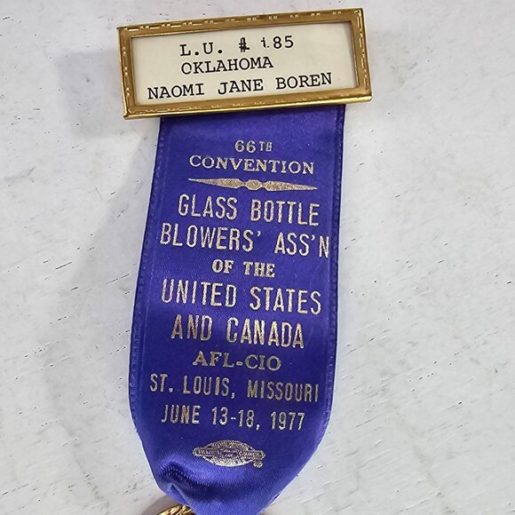 1977 Glass Bottle Blowers Association Medal Ribbon 66th Convention St. Louis - Picture 2 of 6